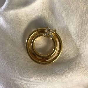 SCARF Clip gold metal with rhinestone studded X almost 1.5” in diameter